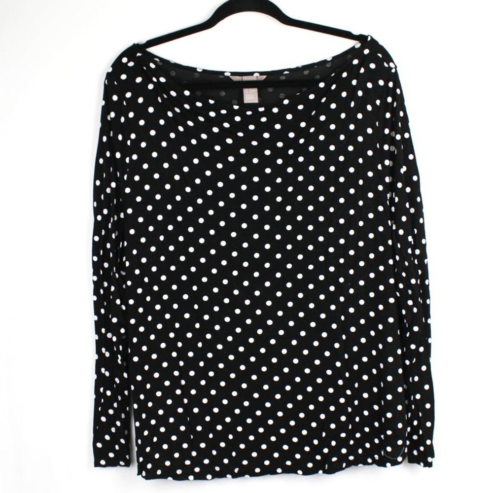 Black & White Polka Dot Boat Neck Long Sleeve T